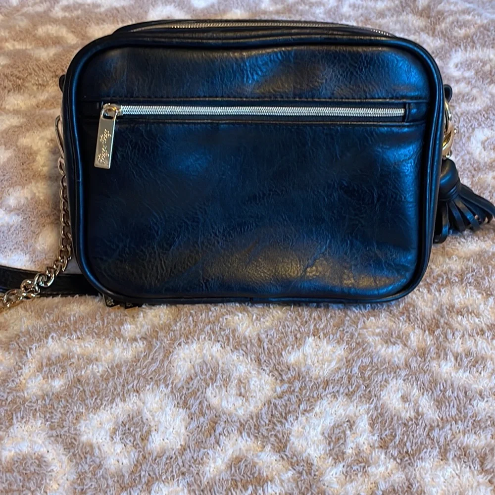Itzy Ritzy Black Studded Crossbody Bag with Gold Tassel